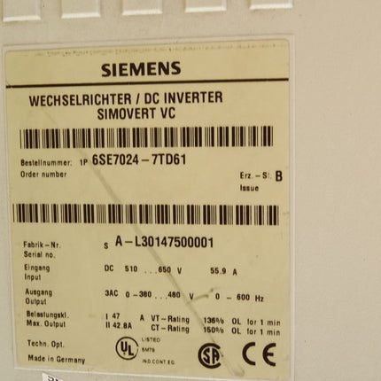 Siemens Simovert Wechselrichter 6SE7024-7TD61 mit Optionskarte 6SE7098-2XX84-0AH0 6SE7090-0XX84-0AH2 6SE7090-0XX84-0FF5 6SE7090-0XX84-0KA0 6SE7090-0XX84-0AB0 - Maranos.de