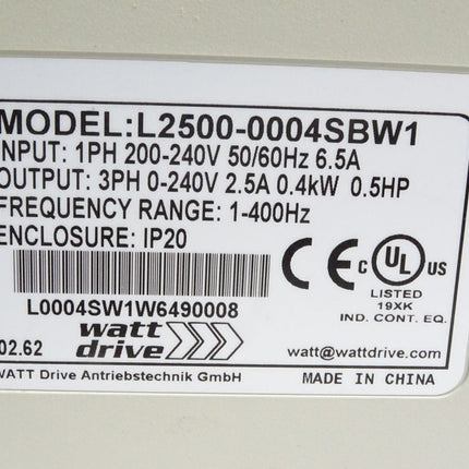Watt Drive L2500 ECO-Line L2500-0004SBW1 0.4kW Frequenzumrichter / Neuwertig - Maranos.de