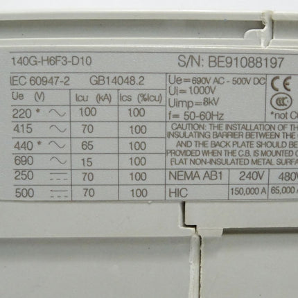 Allen Bradley 140G-H6F3-D10 Molded Case Circuit Breaker / Neu OVP - Maranos.de
