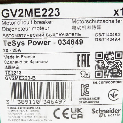 Schneider Electric Motorschutzschalter GV2ME223 TeSys Power 034649 / Neu OVP - Maranos.de