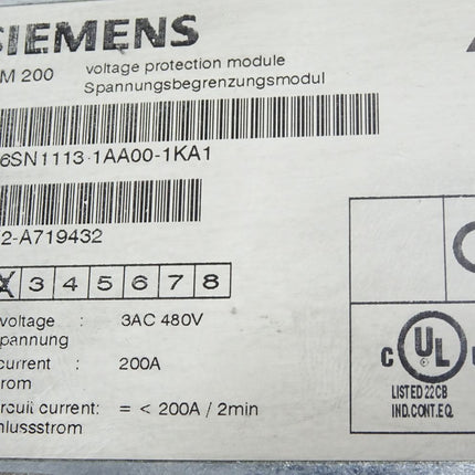 Siemens 6SN1113-1AA00-1KA1 SIMODRIVE VPM200 Voltage Protection Module - Maranos.de