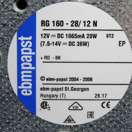Ebmpapst Radialgebläse RG160-28/12N 12V 20W / Neu - Maranos.de