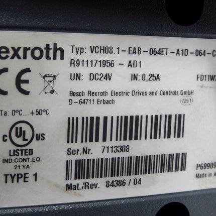 Rexroth IndraControl VCH 08 VCH08.1-EAB-064ET-A1D-064-CS-E4-PW R911171956-AD1 - Maranos.de