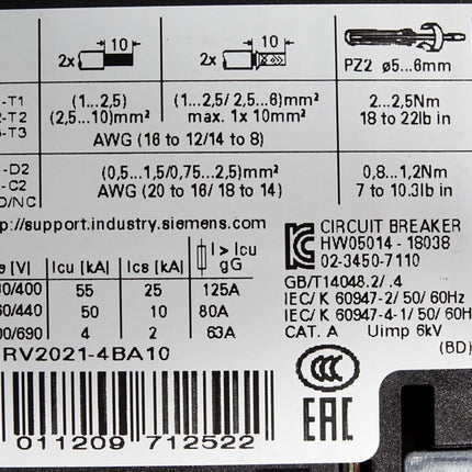 Siemens Leistungsschalter 3RV2021-4BA10 / Neuwertig