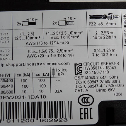 Siemens Leistungsschalter 3RV2021-1DA10 / Neuwertig