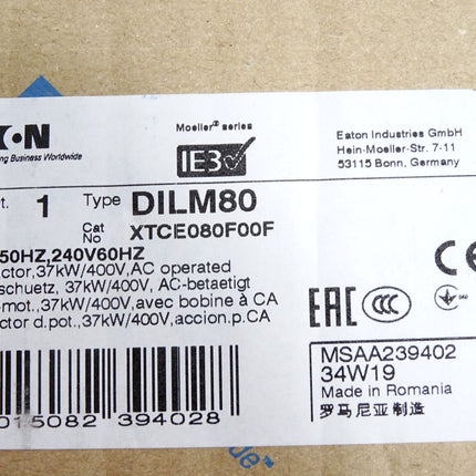 Eaton DILM80 XTCE080F00F 37kW Leistungsschütz / Neu OVP - Maranos.de