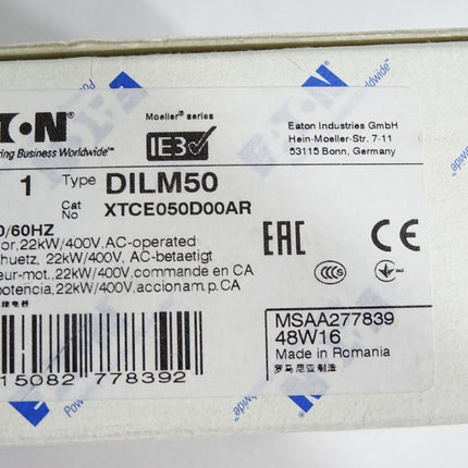 Eaton DILM50 XTCE050D00AR 22kW Leistungsschütz / Neu OVP - Maranos.de