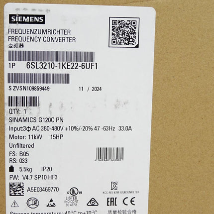 Siemens Sinamics G120C PN 11kW 6SL3210-1KE22-6UF1 Neu OVP - Maranos.de