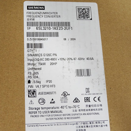 Siemens Sinamics G120C PN 15kW 6SL3210-1KE23-2UF1 Neu OVP versiegelt - Maranos.de