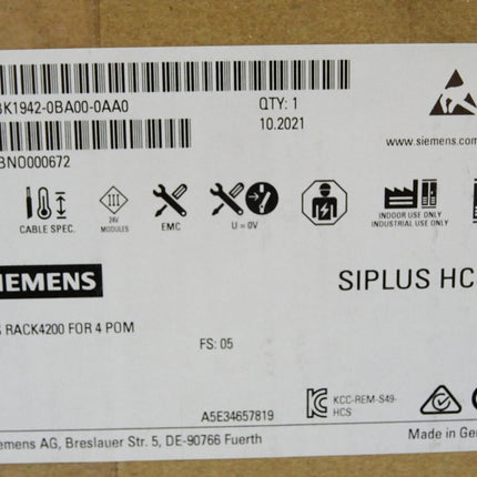 Siemens Siplus HCS RACK4200 6BK1942-0BA00-0AA0 / Neu OVP versiegelt - Maranos.de
