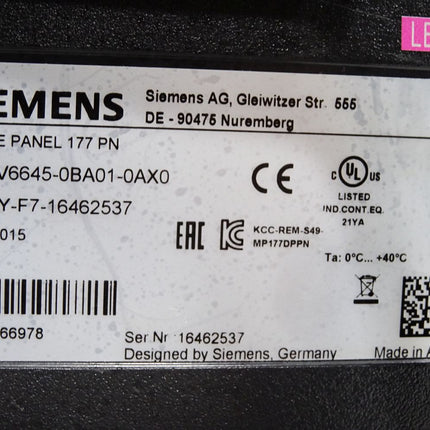 Siemens Mobile Panel 177 PN 6AV6645-0BA01-0AX0 6AV6 645-0BA01-0AX0 - Maranos.de