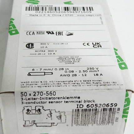 Wago 270-560 3-Leiter-Initiatorenklemme / Inhalt:50 Stück / Neu OVP versiegelt - Maranos.de