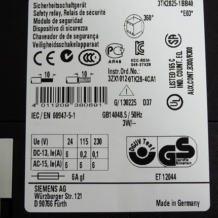 Siemens Sicherheitsschaltgerät 3TK2825-1BB40 / Unbenutzt