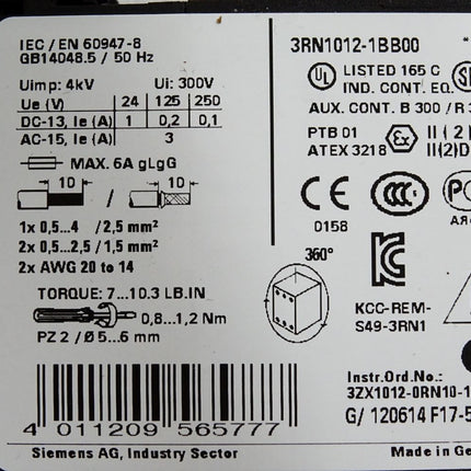 Siemens 3RN1012-1BB00 Thermistor-Motorschutz / Unbenutzt