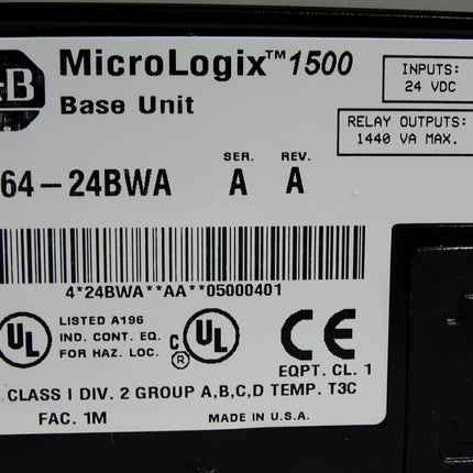 Allen Bradley MicroLogix 1500 Base Unit 1764-24BWA / Neuwertig