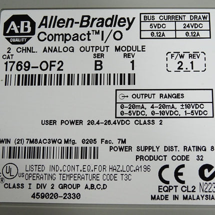 Allen Bradley Compact I/O Analog Ouptut Module 1769-OF2 / Neuwertig