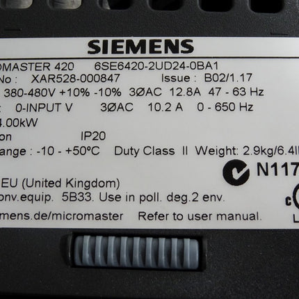 Siemens Micromaster 420 6SE6420-2UD24-0BA1 4kW / Neuwertig - Maranos.de