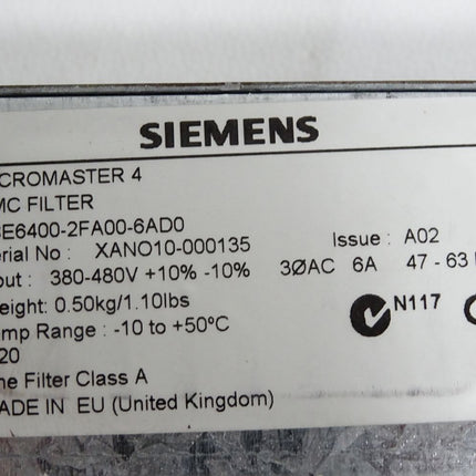 Siemens Micromaster 4 EMC Filter 6SE6400-2FA00-6AD0 - Maranos.de