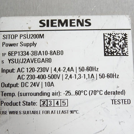 Siemens Power Supply SITOP PSU200M 6EP1334-3BA10-8AB0 - Maranos.de