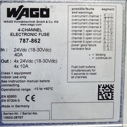 Wago 4-Channel Electronic Fuse 787-862 - Maranos.de