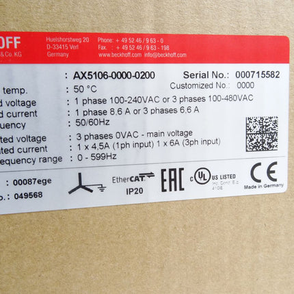 Beckhoff AX5106-0000-0200 Digital Kompakt Servoverstärker 1-kanalig / Neu OVP - Maranos.de