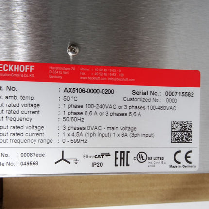 Beckhoff AX5106-0000-0200 Digital Kompakt Servoverstärker 1-kanalig / Neu OVP - Maranos.de