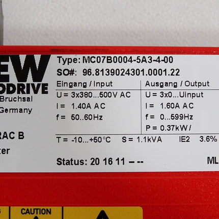 SEW Eurodrive Umrichter Movitrac B MC07B0004-5A3-4-00 0.37kW - Maranos.de