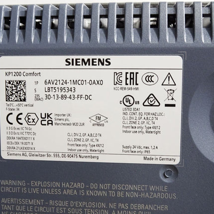 Siemens KP1200 Comfort Panel 6AV2124-1MC01-0AX0 6AV2 124-1MC01-0AX0 / Neu OVP