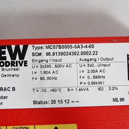 SEW Eurodrive Umrichter Movitrac B MC07B0005-5A3-4-00 0.55kW - Maranos.de