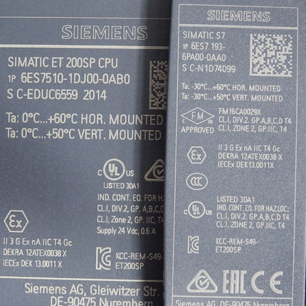 Siemens ET200SP CPU 6ES7510-1DJ00-0AB0 + 6ES7193-6PA00-0AA0 - Maranos.de