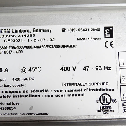 Eurotherm TE300 Power Controller 33956*314280 25A/400V/000/4mA20/FC8/3S/DIN - Maranos.de