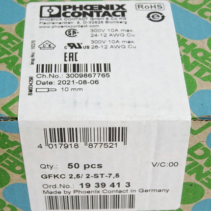 Phoenix Contact 1939413 GFKC 2,5/2-ST-7,5 Inhalt:50 Stecker / Neu OVP versiegelt - Maranos.de