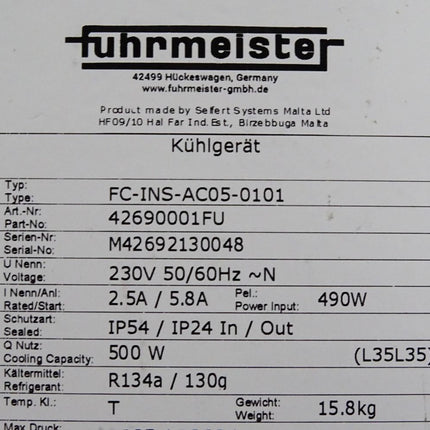 Fuhrmeister FC-INS-AC05-0101 Schaltschrankkühlgerät Nutzkühlleistung 500W