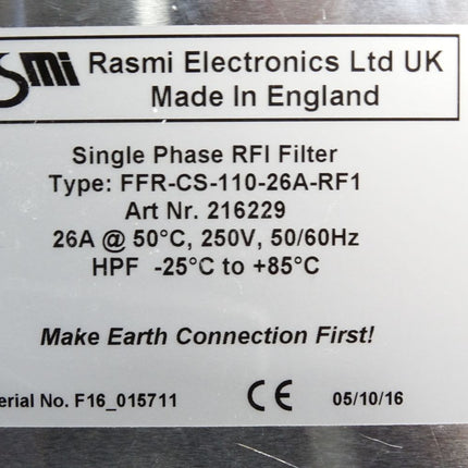 Rasmi Electronics Single Phase RFI Filter FFR-CS-110-26A-RF1 / Neuwertig