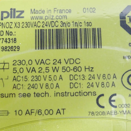 Pilz Sicherheitsschaltgerät 774318 PNOZ X3 230VAC 24VDC 3n/o 1n/c 1so / Neu OVP - Maranos.de