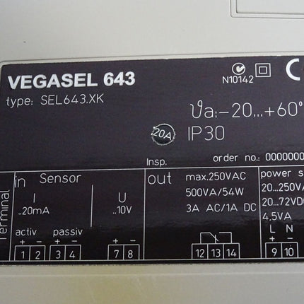 Vega Vegasel 643 SEL643.XK Anzeige und Bedienelement