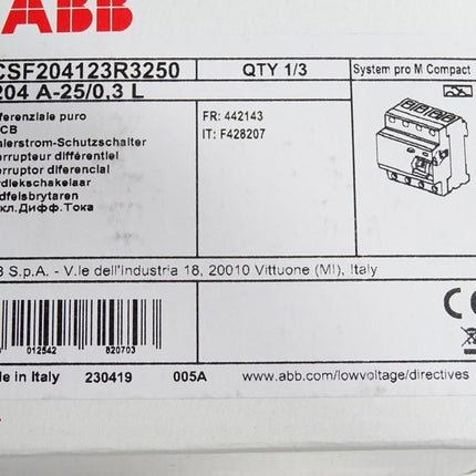 ABB Fehlerstrom-Schutzschalter 2CSF204123R3250 F204 A-25/0,3 L / Neu OVP - Maranos.de