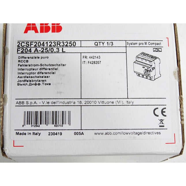 ABB Fehlerstrom-Schutzschalter 2CSF204123R3250 F204 A-25/0,3 L / Neu OVP