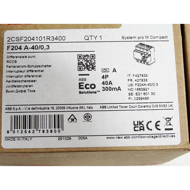 ABB Fehlerstrom-Schutzschalter 2CSF204101R3400 F204 A-40/0,3 / Neu OVP