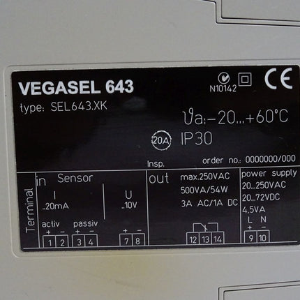 Vega Vegasel 643 SEL643.XK Anzeige und Bedienelement
