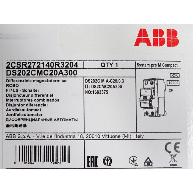 ABB FI/LS-Schalter 2CSR272140R3204 DS202CMC20A300 / Neu OVP - Maranos.de