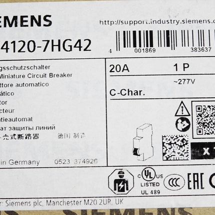 Siemens Leitungsschutzschalter 5SJ4120-7HG42 20A 1P / Neu OVP - Maranos.de
