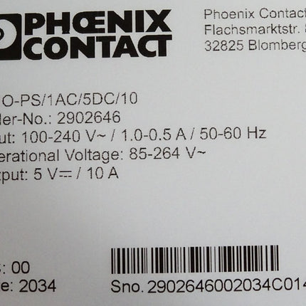 Phoenix Contact 2902646 TRIO-PS/1AC/5DC/10 Stromversorgung / Neuwertig