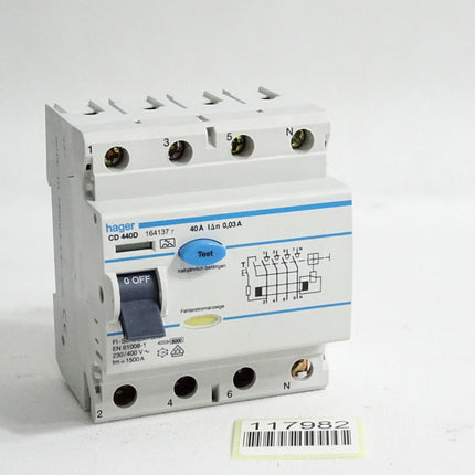 Hager CD440D 164137 FI-Schutzschalter 4-polig 6kA 40A 30mA