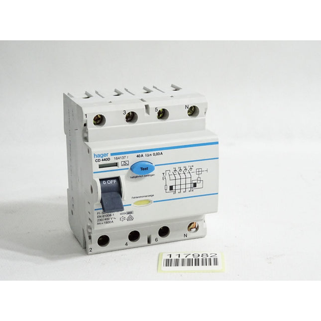 Hager CD440D 164137 FI-Schutzschalter 4-polig 6kA 40A 30mA