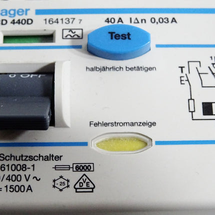 Hager CD440D 164137 FI-Schutzschalter 4-polig 6kA 40A 30mA