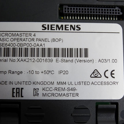 Siemens Micromaster 440 6SE6440-2AB21-1BA1 1.10kW + BOP 6SE6400-0BP00-0AA1 - Maranos.de