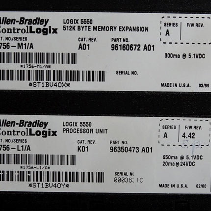 Allen Bradley ControlLogix 1756-L1/A + 1756-M1/A Processor Unit + 512KB memory - Maranos.de
