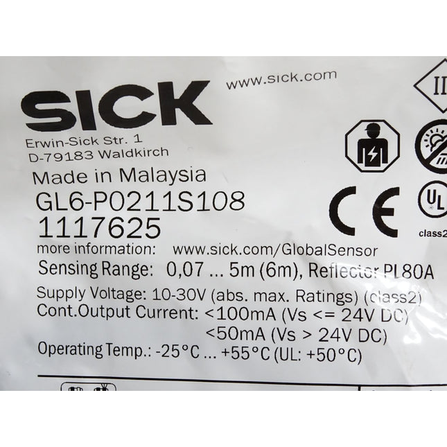Sick Photoelectric Sensor 1117625 GL6-P0211S108 / Neu OVP