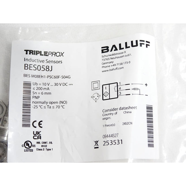 Balluff Induktive Näherungsschalter BES058J BES M08EH1-PSC60F-S04G / Neu OVP